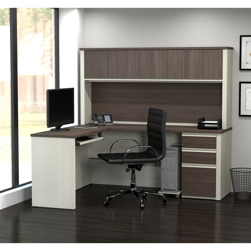 Ebern Designs Kenworthy Reversible LShape Executive Desk with Hutch